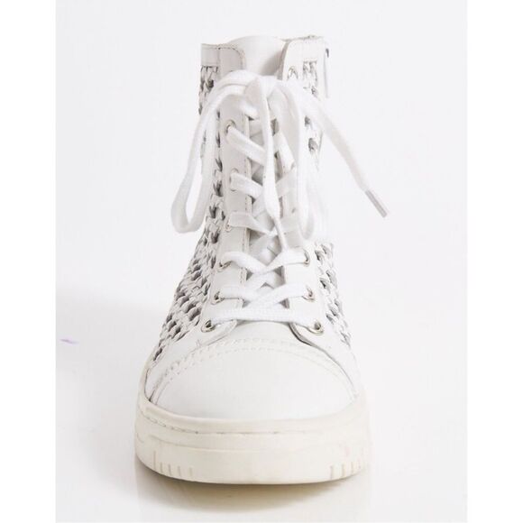Free People Hayes High Top Sneakers Lace Up Side Zip Woven Ivory White - Picture 7 of 13